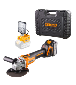 Акумулаторен безчетков ъглошлайф Baukraft BK-BAG72, 18 V, 4 Ah, 125 мм, с регулиране на оборотите, LED лампа, батерия, зарядно и куфар 020803