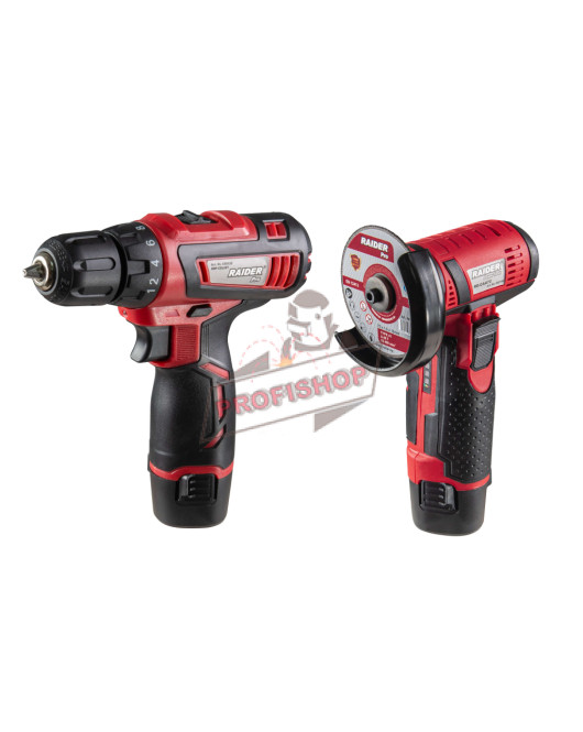Комплект акумулаторни машини, 12 V, 2x2 Ah, с две батерии, зарядно и куфар, Raider RDP-CDLCAG03 , 030168