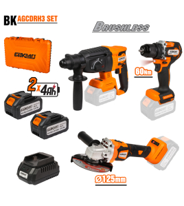 К-т акумулаторни ъглошлайф бормашина перфоратор Baukraft 18V, 2x4Ah и куфар BK-AGCDRH3