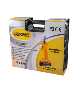 Акумулаторна лозарска ножица 18 V, 2x2 Ah, 25 мм, с батерии, зарядно и куфар, Baukraft BK-PSH03