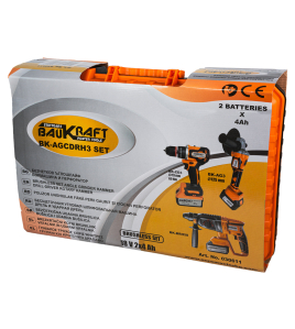 К-т акумулаторни ъглошлайф бормашина перфоратор Baukraft 18V, 2x4Ah и куфар BK-AGCDRH3