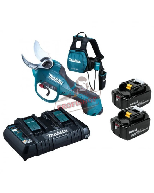 Акумулаторна лозарска ножица MAKITA DUP362PT2 с 2 бр. батерии, зарядно устройство и раница Акумулаторна лозарска ножица MAKITA DUP362PT2 с 2 бр. батерии, зарядно устройство и раница