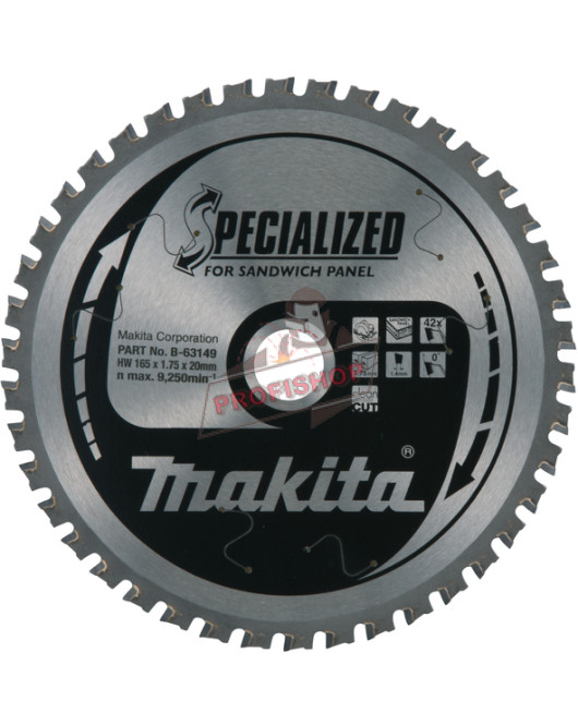 Циркулярен диск за рязане на сандвич панели , 165x20x1.75 мм, 42T, Makita Specialized B-63149 Циркулярен диск за рязане на сандвич панели , 165x20x1.75 мм, 42T, Makita Specialized B-63149
