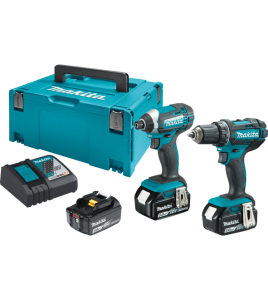 Комплект акумулаторен винтоверт Makita DDF482 + акумулаторен ударен винтоверт DTD152, 18 V, 5 Ah, с 3 батерии и зарядно
