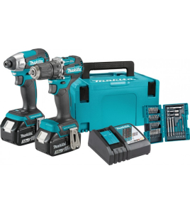 Акумулаторен комплект MAKITA DLX2423JX4 (DDF487+DTD157),18 V, 3 Ah, с 2 батерии, зарядно, комплект битове и куфар