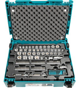 Гедоре комплект Makita , 120 части, 1/4", 3/8", в куфар Makpac E-08713 