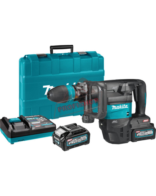 Професионален акумулаторен къртач SDS-max, XGT, 9.4 J, 40 V, 4 Ah, с 2 батерии и зарядно устройство, Makita HM001GM201 Професионален акумулаторен къртач SDS-max, XGT, 9.4 J, 40 V, 4 Ah, с 2 батерии и зарядно устройство, Makita HM001GM201
