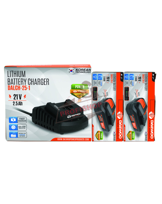 Зарядна станция "UNI-BAT" 21V, 2.5Ah + 2бр. Батерия "UNI-BAT" 20V, 2.0Ah DAEWOO START PACK LI-2 Зарядна станция "UNI-BAT" 21V, 2.5Ah + 2бр. Батерия "UNI-BAT" 20V, 2.0Ah DAEWOO START PACK LI-2