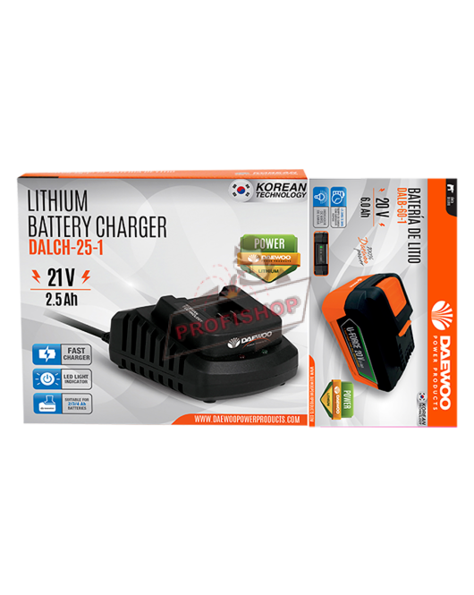 Зарядна станция U-FORCE 21V, 2.5Ah + Батерия U-FORCE 20V, 6.0Ah DAEWOO START PACK LI-5 Зарядна станция U-FORCE 21V, 2.5Ah + Батерия U-FORCE 20V, 6.0Ah DAEWOO START PACK LI-5
