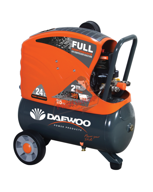 Бутален компресор DAEWOO 1.5 kW, 169 л/мин, 24 л, 8 бара, с директно куплиране DAAC24DN Бутален компресор DAEWOO 1.5 kW, 169 л/мин, 24 л, 8 бара, с директно куплиране DAAC24DN