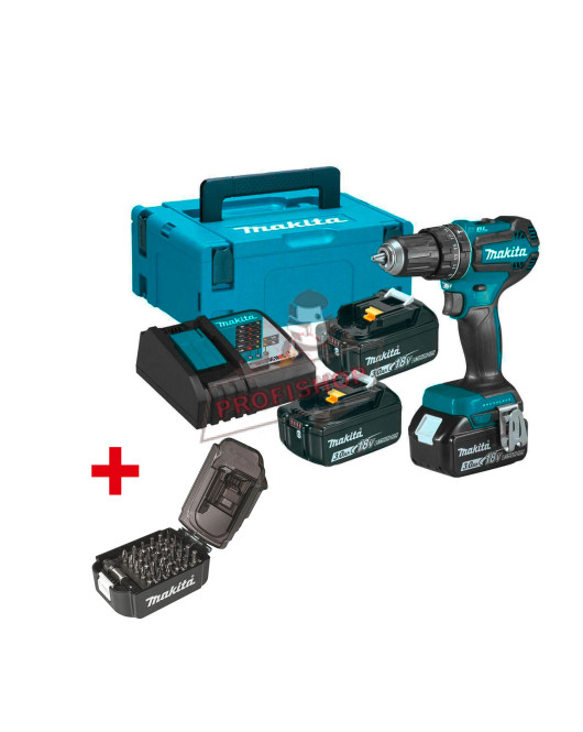 Акумулаторен ударен винтоверт Makita , 18 V, LXT, 50 Nm, DHP485RF3J+ ПОДАРЪК комплект битове с магнитен държач Makita Акумулаторен ударен винтоверт Makita , 18 V, LXT, 50 Nm, DHP485RF3J+ ПОДАРЪК комплект битове с магнитен държач Makita