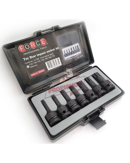 Вложки 1/2'' ударни комплект (Т30-Т70) Torx 7 части , FORCE JN10564/ 4078 Вложки 1/2'' ударни комплект (Т30-Т70) Torx 7 части , FORCE JN10564/ 4078