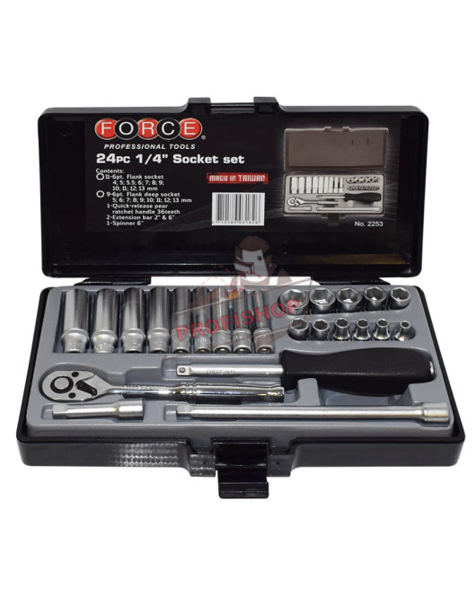 Гедоре 1/4" шестостен (4-13mm) 25 ч. JN65446 FORCE 2253 Гедоре 1/4" шестостен (4-13mm) 25 ч. JN65446 FORCE 2253