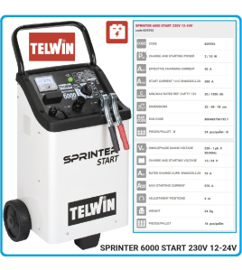 Зарядно стартерно устройство TELWIN Sprinter 6000 / 2/10 kW, 12-24V 