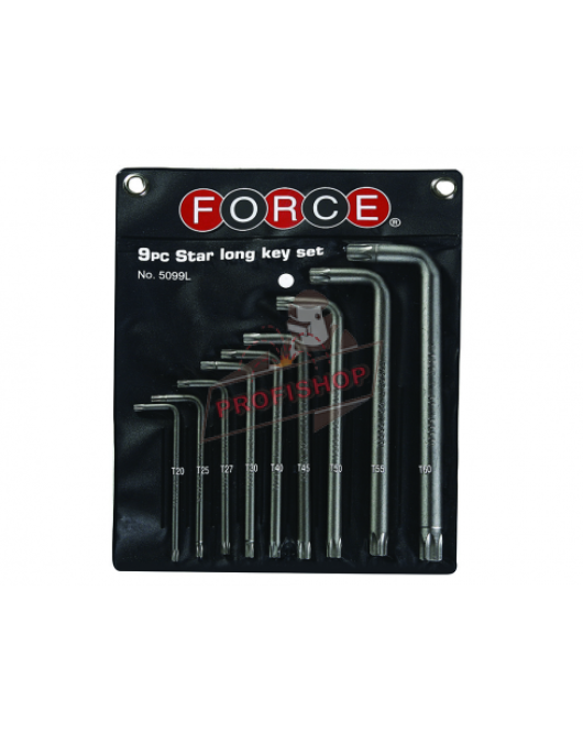 Шестограми Г-образни TORX улъжени (Т20Н-Т60Н) комплект 9 бр. JN62835 FORCE